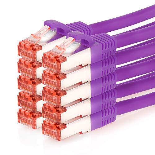 TPFNet 10er Pack CAT.6 hochwertiges Premium Netzwerkkabel mit RJ45 Anschluss | LAN Kabel | 0,25m | violett |mehrfache Abschirmung durch S/FTP | kompatibel mit Router, Modem, Switch von TPFNet