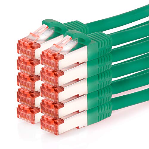 TPFNet 10er Pack CAT.6 hochwertiges Premium Netzwerkkabel mit RJ45 Anschluss | LAN Kabel | 0,5m | grün |mehrfache Abschirmung durch S/FTP | kompatibel mit Router, Modem, Switch von TPFNet
