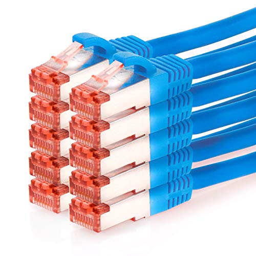 TPFNet 10er Pack CAT.6 hochwertiges Premium Netzwerkkabel mit RJ45 Anschluss | LAN Kabel | 1,5m | blau |mehrfache Abschirmung durch S/FTP | kompatibel mit Router, Modem, Switch von TPFNet