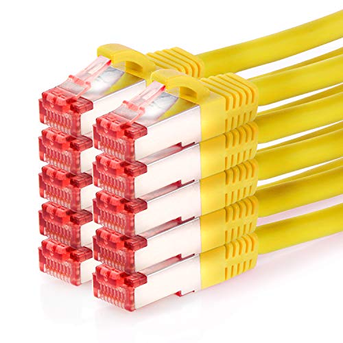 TPFNet 10er Pack CAT.6 hochwertiges Premium Netzwerkkabel mit RJ45 Anschluss | LAN Kabel | 1,5m | gelb |mehrfache Abschirmung durch S/FTP | kompatibel mit Router, Modem, Switch von TPFNet