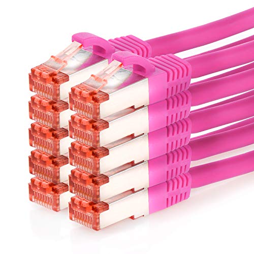 TPFNet 10er Pack CAT.6 hochwertiges Premium Netzwerkkabel mit RJ45 Anschluss | LAN Kabel | 2m | magenta |mehrfache Abschirmung durch S/FTP | kompatibel mit Router, Modem, Switch von TPFNet