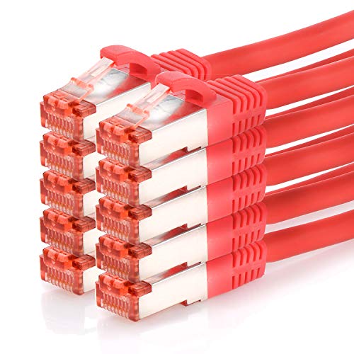 TPFNet 10er Pack CAT.6 hochwertiges Premium Netzwerkkabel mit RJ45 Anschluss | LAN Kabel | 2m | rot |mehrfache Abschirmung durch S/FTP | kompatibel mit Router, Modem, Switch von TPFNet