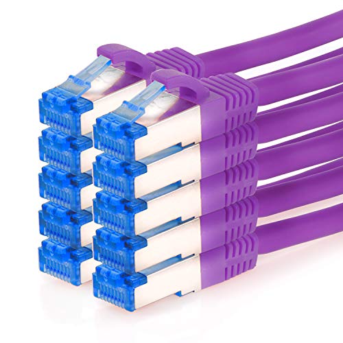 TPFNet 10er Pack CAT.6A hochwertiges Premium Netzwerkkabel mit RJ45 Anschluss | LAN Kabel | 1,5m | violett |mehrfache Abschirmung durch S/FTP | kompatibel mit Router, Modem, Switch von TPFNet