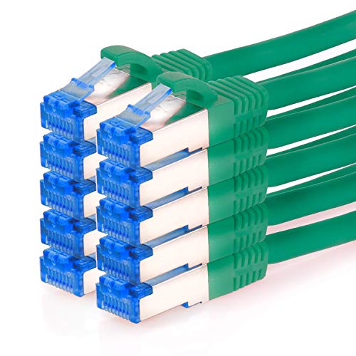 TPFNet 10er Pack CAT.6A hochwertiges Premium Netzwerkkabel mit RJ45 Anschluss | LAN Kabel | 1m | grün |mehrfache Abschirmung durch S/FTP | kompatibel mit Router, Modem, Switch von TPFNet