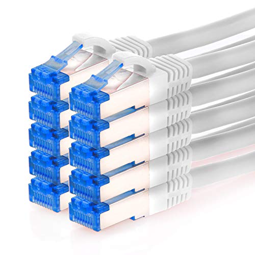 TPFNet 10er Pack CAT.6A hochwertiges Premium Netzwerkkabel mit RJ45 Anschluss | LAN Kabel | 1m | weiß |mehrfache Abschirmung durch S/FTP | kompatibel mit Router, Modem, Switch von TPFNet