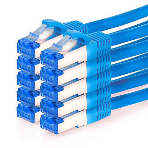 TPFNet 10er Pack CAT.6A hochwertiges Premium Netzwerkkabel mit RJ45 Anschluss | LAN Kabel | 2m | blau |mehrfache Abschirmung durch S/FTP | kompatibel mit Router, Modem, Switch von TPFNet
