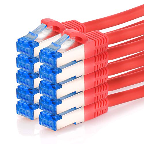 TPFNet 10er Pack CAT.6A hochwertiges Premium Netzwerkkabel mit RJ45 Anschluss | LAN Kabel | 2m | rot |mehrfache Abschirmung durch S/FTP | kompatibel mit Router, Modem, Switch von TPFNet