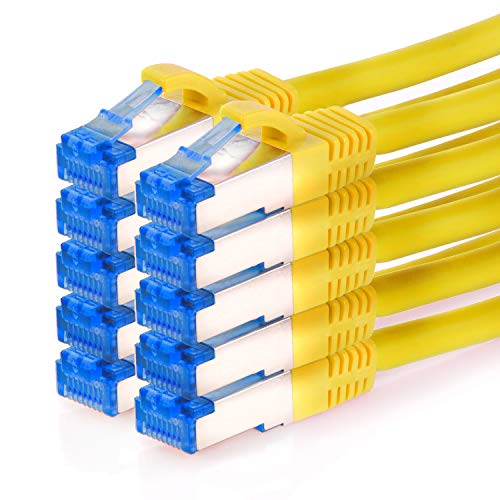 TPFNet 10er Pack CAT.6A hochwertiges Premium Netzwerkkabel mit RJ45 Anschluss | LAN Kabel | 3m | gelb |mehrfache Abschirmung durch S/FTP | kompatibel mit Router, Modem, Switch von TPFNet