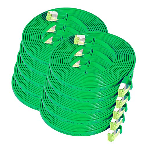 TPFNet 10er Pack CAT.7 hochwertiges Premium Netzwerkkabel flach mit RJ45 Anschluss | LAN Kabel | 3m | grün |Abschirmung durch U/FTP | kompatibel mit Router, Modem, Switch von TPFNet