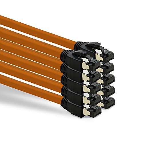 TPFNet 10er Pack CAT.8 hochwertiges Premium Netzwerkkabel flach mit RJ45 Anschluss | LAN Kabel | 2m | orange |mehrfache Abschirmung durch S/FTP | kompatibel mit Router, Modem, Switch von TPFNet