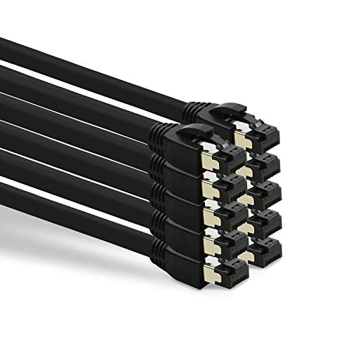 TPFNet 10er Pack CAT.8 hochwertiges Premium Netzwerkkabel flach mit RJ45 Anschluss | LAN Kabel | 3m | schwarz |mehrfache Abschirmung durch S/FTP | kompatibel mit Router, Modem, Switch von TPFNet
