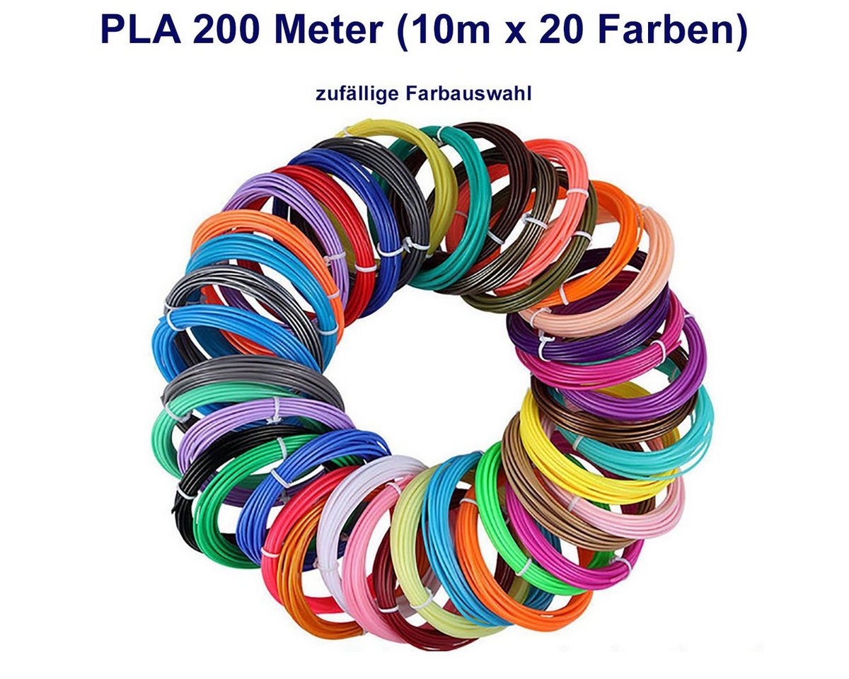 TPFNet 3D-Drucker-Stift PLA-Filament SetZubehör für 3D Drucker Stift - 3D-Malerei, Kinderspielzeug Farb Set PLA Filament 200m (10M x 20 zufällige Farben) von TPFNet