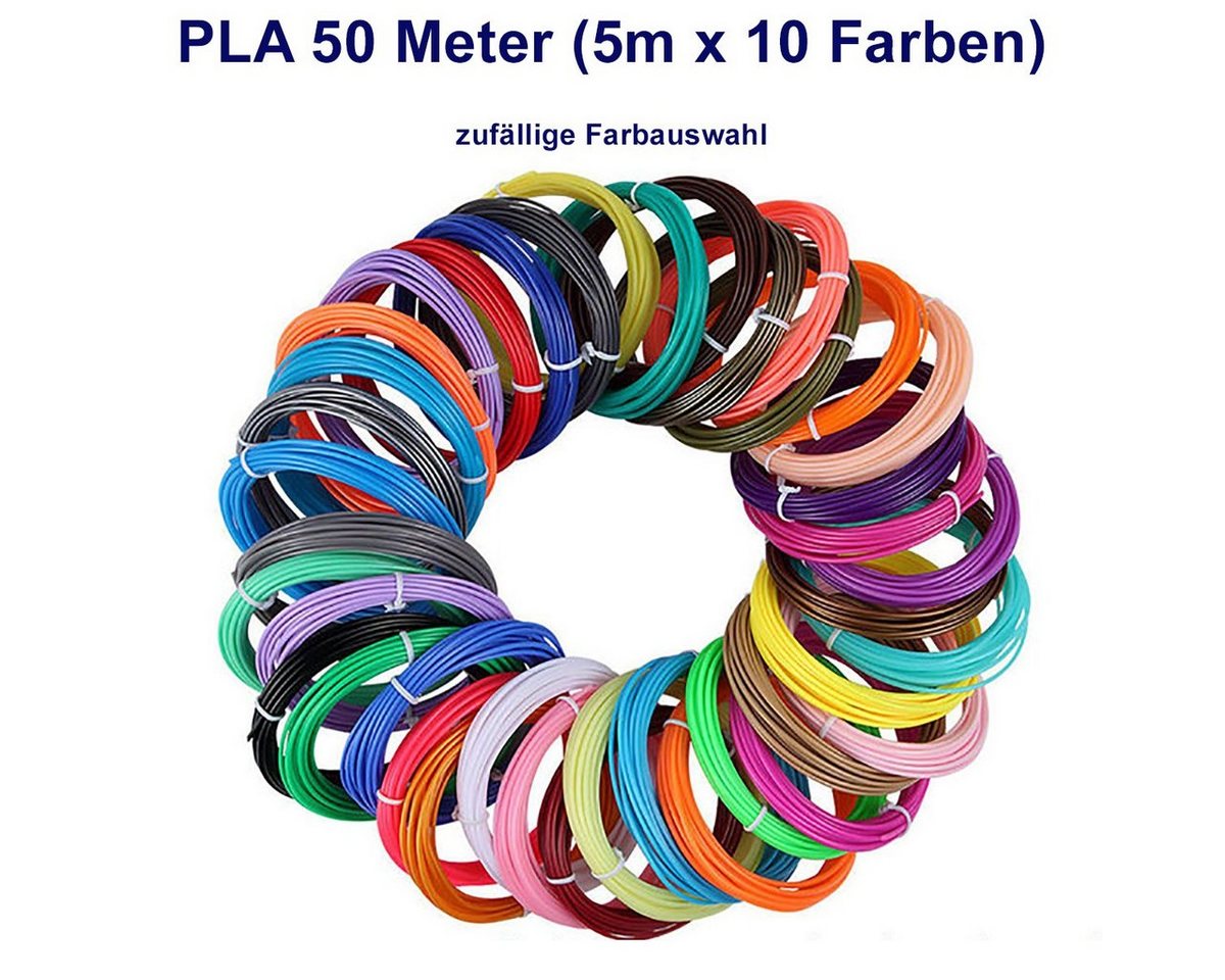 TPFNet 3D-Drucker-Stift PLA-Filament SetZubehör für 3D Drucker Stift - 3D-Malerei, Kinderspielzeug - Farb Set PLA Filament 50m (5M x 10 zufällige Farben) von TPFNet