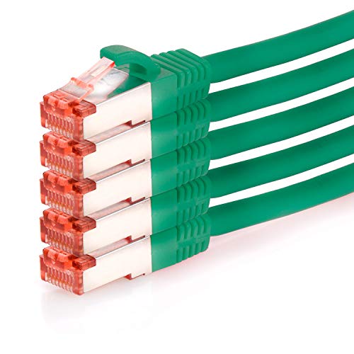 TPFNet 5er Pack CAT.6 hochwertiges Premium Netzwerkkabel mit RJ45 Anschluss | LAN Kabel | 0,5m | grün |mehrfache Abschirmung durch S/FTP | kompatibel mit Router, Modem, Switch von TPFNet