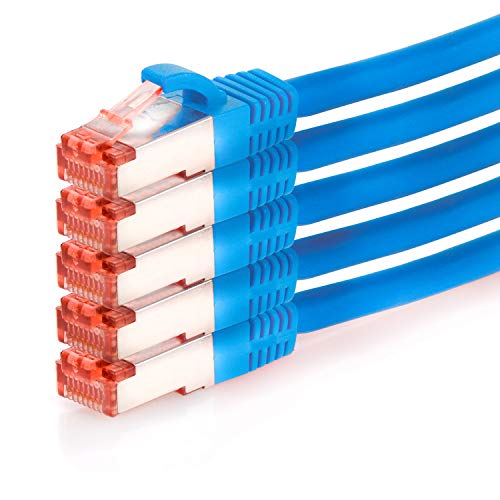 TPFNet 5er Pack CAT.6 hochwertiges Premium Netzwerkkabel mit RJ45 Anschluss | LAN Kabel | 1,5m | blau |mehrfache Abschirmung durch S/FTP | kompatibel mit Router, Modem, Switch von TPFNet