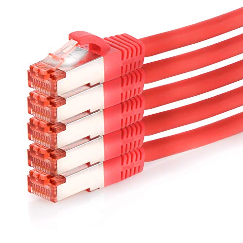 TPFNet 5er Pack CAT.6 hochwertiges Premium Netzwerkkabel mit RJ45 Anschluss | LAN Kabel | 1,5m | rot |mehrfache Abschirmung durch S/FTP | kompatibel mit Router, Modem, Switch von TPFNet