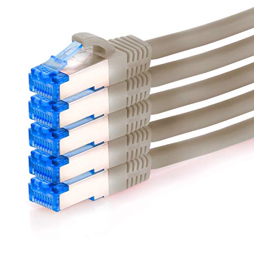 TPFNet 5er Pack CAT.6A hochwertiges Premium Netzwerkkabel mit RJ45 Anschluss | LAN Kabel | 2m | grau |mehrfache Abschirmung durch S/FTP | kompatibel mit Router, Modem, Switch von TPFNet