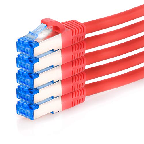 TPFNet 5er Pack CAT.6A hochwertiges Premium Netzwerkkabel mit RJ45 Anschluss | LAN Kabel | 3m | rot |mehrfache Abschirmung durch S/FTP | kompatibel mit Router, Modem, Switch von TPFNet