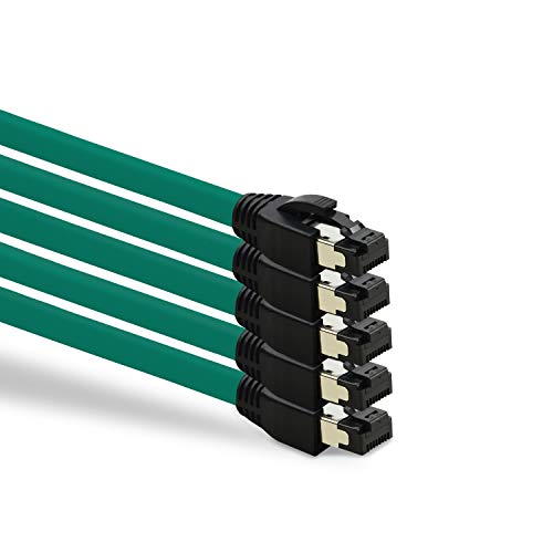 TPFNet 5er Pack CAT.8 hochwertiges Premium Netzwerkkabel flach mit RJ45 Anschluss | LAN Kabel | 0,25m | grün |mehrfache Abschirmung durch S/FTP | kompatibel mit Router, Modem, Switch von TPFNet