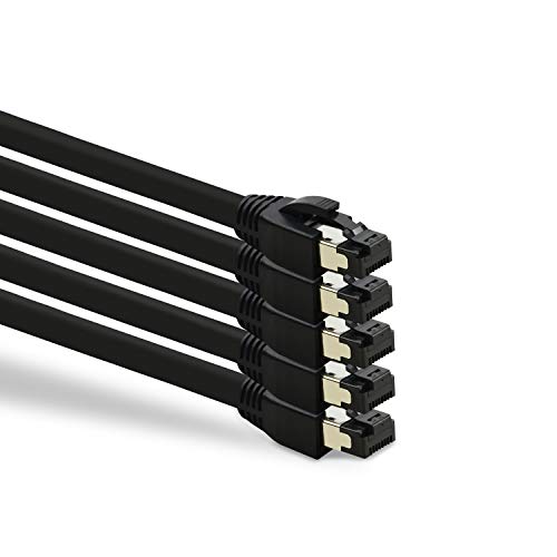 TPFNet 5er Pack CAT.8 hochwertiges Premium Netzwerkkabel flach mit RJ45 Anschluss | LAN Kabel | 3m | schwarz |mehrfache Abschirmung durch S/FTP | kompatibel mit Router, Modem, Switch von TPFNet