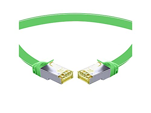 TPFNet CAT.7 hochwertiges Premium Netzwerkkabel flach mit RJ45 Anschluss | LAN Kabel | 3m | grün |Abschirmung durch U/FTP | kompatibel mit Router, Modem, Switch von TPFNet