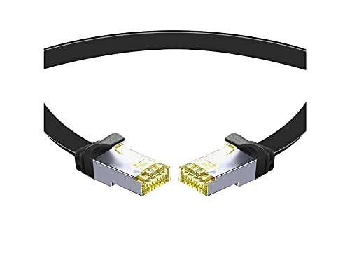 TPFNet CAT.7 hochwertiges Premium Netzwerkkabel flach mit RJ45 Anschluss | LAN Kabel | 3m | schwarz |Abschirmung durch U/FTP | kompatibel mit Router, Modem, Switch von TPFNet