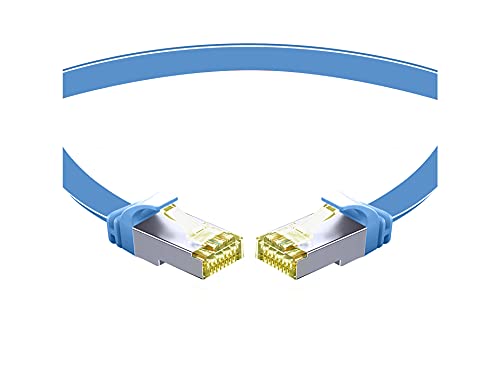 TPFNet CAT.7 hochwertiges Premium Netzwerkkabel flach mit RJ45 Anschluss | LAN Kabel | 5m | blau |Abschirmung durch U/FTP | kompatibel mit Router, Modem, Switch von TPFNet