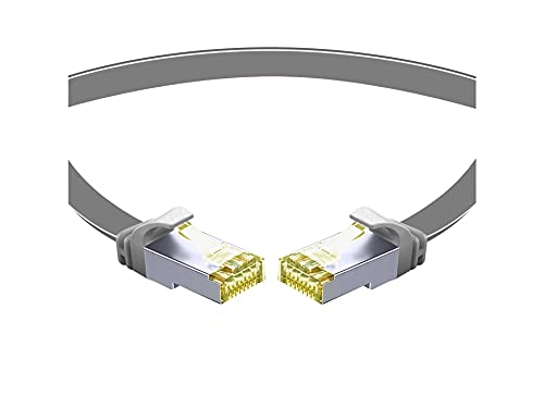 TPFNet CAT.7 hochwertiges Premium Netzwerkkabel flach mit RJ45 Anschluss | LAN Kabel | 7,5m | grau |Abschirmung durch U/FTP | kompatibel mit Router, Modem, Switch von TPFNet