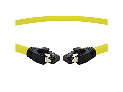TPFNet CAT.8 hochwertiges Premium Netzwerkkabel flach mit RJ45 Anschluss | LAN Kabel | 0,25m | gelb |mehrfache Abschirmung durch S/FTP | kompatibel mit Router, Modem, Switch von TPFNet