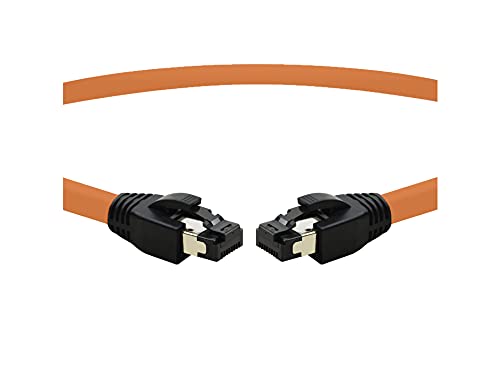 TPFNet CAT.8 hochwertiges Premium Netzwerkkabel flach mit RJ45 Anschluss | LAN Kabel | 0,25m | orange |mehrfache Abschirmung durch S/FTP | kompatibel mit Router, Modem, Switch von TPFNet