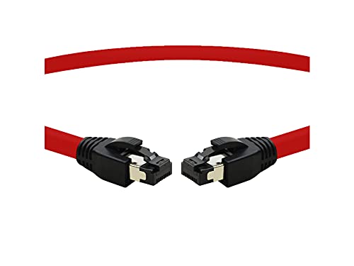 TPFNet CAT.8 hochwertiges Premium Netzwerkkabel flach mit RJ45 Anschluss | LAN Kabel | 2m | rot |mehrfache Abschirmung durch S/FTP | kompatibel mit Router, Modem, Switch von TPFNet
