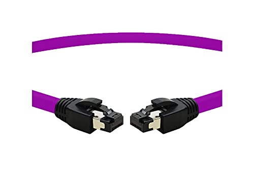 TPFNet CAT.8 hochwertiges Premium Netzwerkkabel flach mit RJ45 Anschluss | LAN Kabel | 2m | violett |mehrfache Abschirmung durch S/FTP | kompatibel mit Router, Modem, Switch von TPFNet