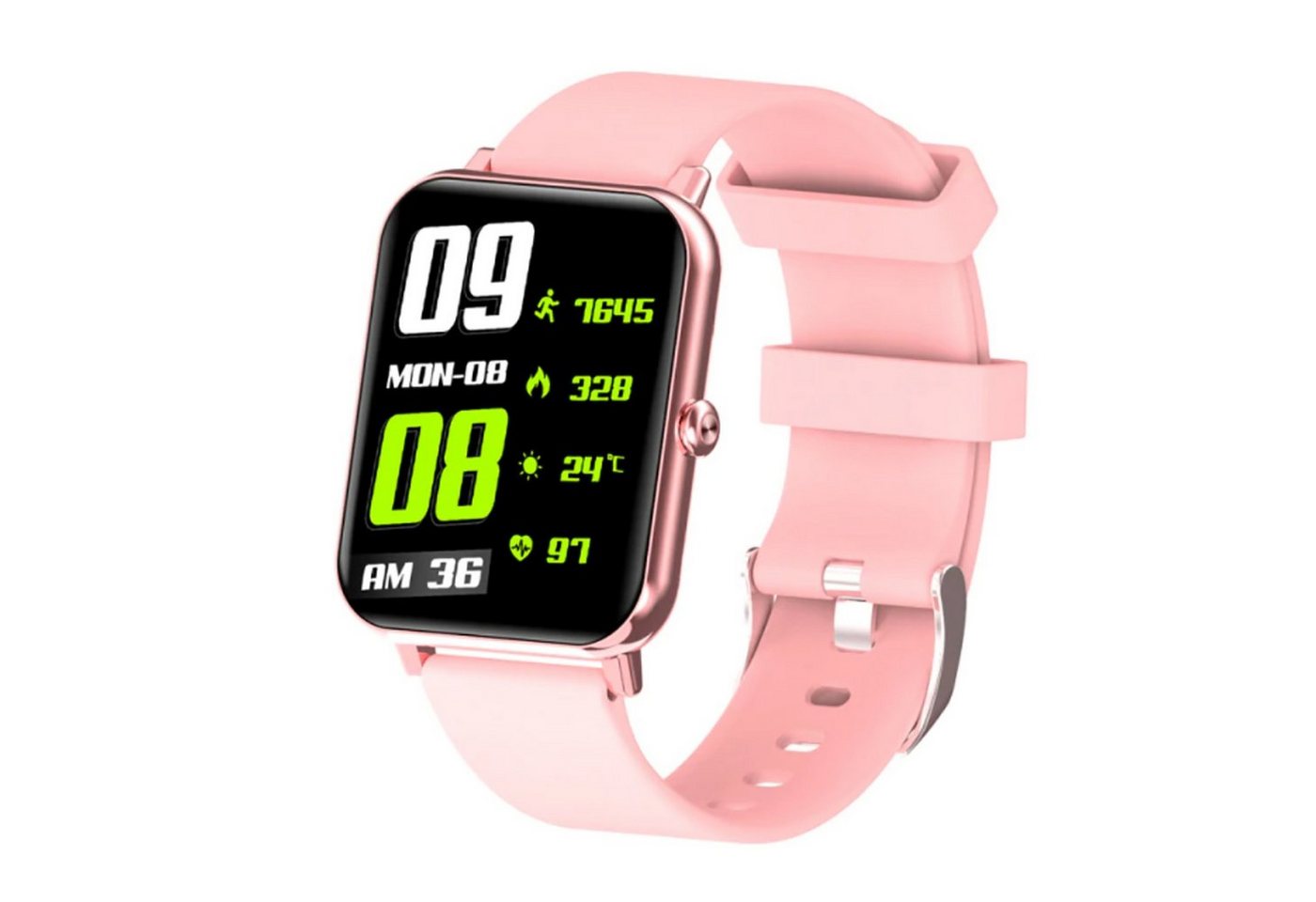 TPFNet SW16 Smartwatch (Android), mit Temperaturmessung, mit Blutdruck- & Pulsmesser, Musiksteuerung, Schrittzähler, Kalorien, Social Media etc., Rosa von TPFNet