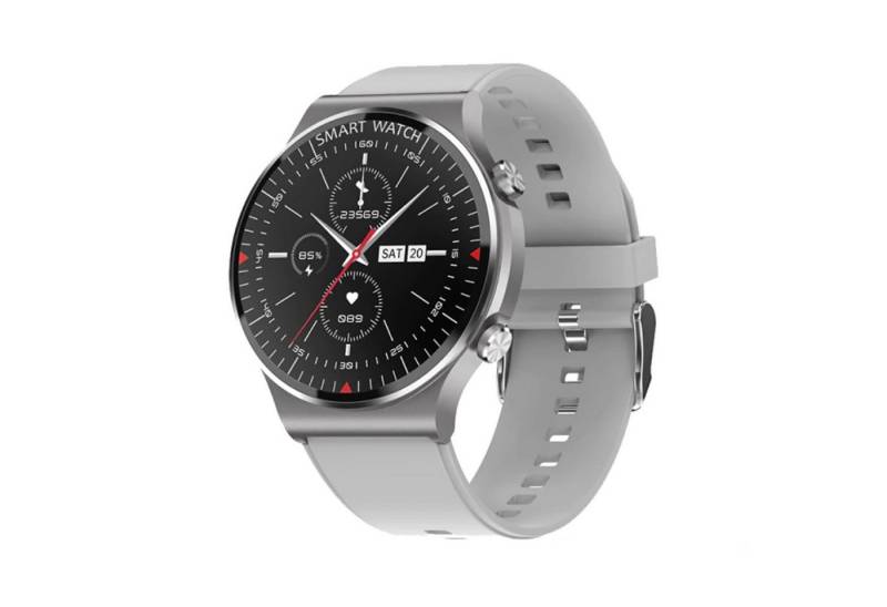 TPFNet SW20 mit Silikon Armband - individuelles Display Smartwatch (Android), EKG Armbanduhr mit Musiksteuerung, Herzfrequenz, Schrittzähler, Kalorien, Social Media etc. - Grau von TPFNet