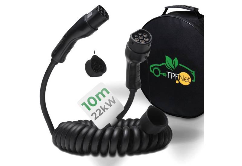 TPFNet Typ 2 Spiral Kabel E-Auto 22kW Ladekabel 32A Autoladekabel, Typ 2-Stecker, Typ 2 (750 cm), Elektroauto Ladekabel Typ 2, IP65 geschützt, 3-Phasig, 7,5m von TPFNet