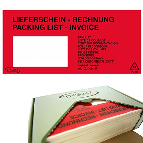 TPS247 Lieferscheintaschen - Dokumenttaschen DIN Lang rot selbstklebend (5000) von TPS247
