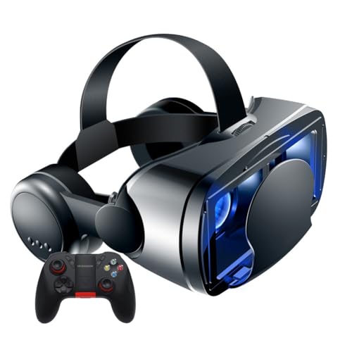 3D VR Brille Virtual Reality Headset VR Brille für 3D VR Filme & VR Spiele Anti Bluelight verstellbares Pupillen Augenpflegesystem für Android & IOS Smartphones mit Gamepad (Schwarz) (B) von TPWEWRX