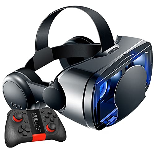 3D VR Brille Virtual Reality Headset VR Brille für 3D VR Filme & VR Spiele Anti Bluelight verstellbares Pupillen Augenpflegesystem für Android & IOS Smartphones mit Gamepad (Schwarz) (C) von TPWEWRX