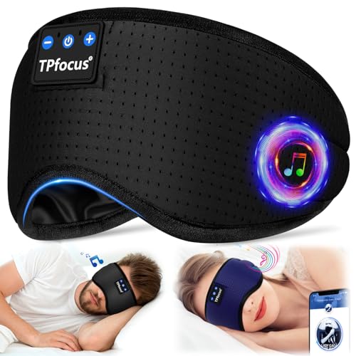 TPfocus Schlafkopfhörer Schlafmaske mit Kopfhörer, Bluetooth Schlafen Zum Kopfhörer Seitenschläfer Waschbar Lichtblockierende Schlafbrille mit Mikrofon für Reisen von TPfocus