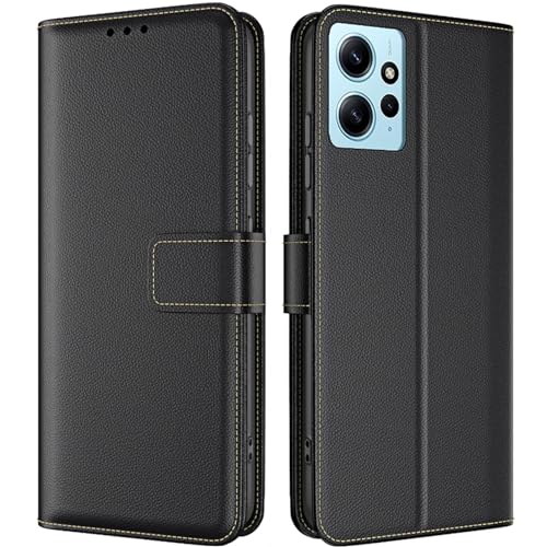 TQIAHF Handyhülle für Xiaomi Redmi Note 12 4G Hülle Klapphülle Leder Klappbar Tasche Flip Cover Case Schutzhülle mit Kartenfach Komplettschutz Lederhülle Handytasche für Redmi Note 12 4G,Schwarz von TQIAHF