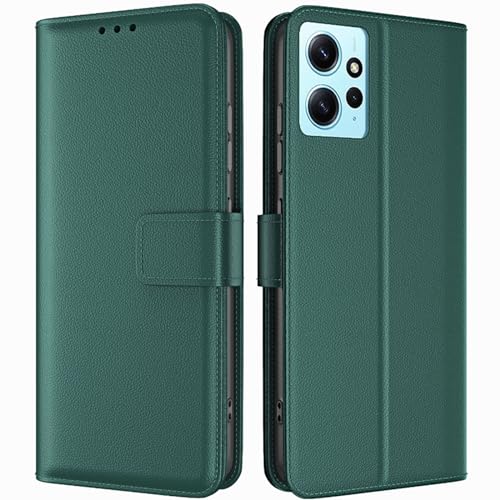 TQIAHF Handyhülle für Xiaomi Redmi Note 12 4G Hülle Klapphülle Leder Klappbar Tasche Flip Cover Case Schutzhülle mit Kartenfach Komplettschutz Lederhülle Handytasche für Redmi Note 12 4G,Dunkelgrün von TQIAHF