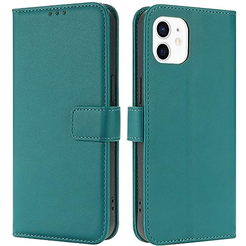 TQIAHF Handyhülle für iPhone 12 / iPhone 12 Pro Hülle Klapphülle Leder Klappbar Tasche Flip Cover Case Schutzhülle mit Kartenfach Stoßfest Komplettschutz Etui Lederhülle Handytasche,Dunkelgrün von TQIAHF