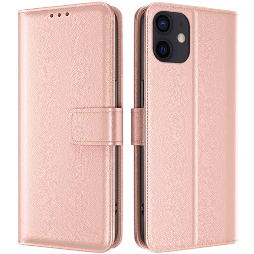 TQIAHF Handyhülle für iPhone 12 / iPhone 12 Pro Hülle Klapphülle Leder Klappbar Tasche Flip Cover Case Schutzhülle mit Kartenfach Stoßfest Komplettschutz Etui Lederhülle Handytasche,Rose Gold von TQIAHF