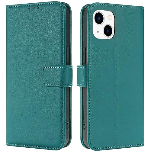 TQIAHF Handyhülle für iPhone 13/iPhone 14 Hülle Klapphülle Leder Klappbar Tasche Flip Cover Case Schutzhülle mit Kartenfach Komplettschutz Lederhülle Handytasche für iPhone 13/iPhone 14,Dunkelgrün von TQIAHF