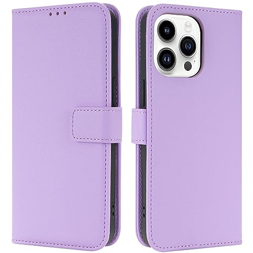 TQIAHF Handyhülle für iPhone 14 Pro, Hülle Klapphülle Leder Klappbar Tasche Flip Cover Case Schutzhülle mit Kartenfach Stoßfest Komplettschutz Etui Lederhülle Handytasche für iPhone 14 Pro,Lila von TQIAHF