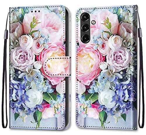 TQIAHF Hülle für Samsung Galaxy A54 5G, Flip Case mit Muster Bunt Kartenfach Geldfach Handyhülle Leder Klappbar Komplett Schutzhülle Klapphülle Handytasche für Samsung A54 5G,Blume von TQIAHF