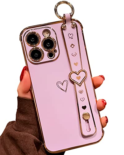 TQLGY Kompatibel mit iPhone 14 Pro Max Hülle, niedlicher galvanisierter Kantenschutz mit Liebesherzgurt [vollständiger Kameraschutz] [Erhöhte verstärkte Ecken] Weiche TPU stoßfeste Handyhülle für von TQLGY