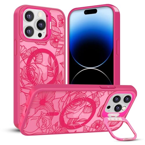 TQLGY Magnetische Schutzhülle für iPhone 14 Pro, durchscheinende matte Rückseite, florale Linie, Rose, kompatibel mit MagSafe, integrierter Ständer, militärischer Fallschutz, Hot Pink TQLGY Magnetische Schutzhülle für iPhone 14 Pro, durchscheinende matte Rückseite, florale Linie, Rose, kompatibel mit MagSafe, integrierter Ständer, militärischer Fallschutz, Hot Pink von TQLGY