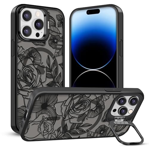 TQLGY Magnetische Schutzhülle für iPhone 14 Pro, durchscheinende matte Rückseite, florale Linie, Rose, kompatibel mit MagSafe, integrierter Ständer, militärischer Fallschutz, Schwarz TQLGY Magnetische Schutzhülle für iPhone 14 Pro, durchscheinende matte Rückseite, florale Linie, Rose, kompatibel mit MagSafe, integrierter Ständer, militärischer Fallschutz, Schwarz von TQLGY