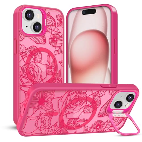 TQLGY Magnetische Schutzhülle für iPhone 15, durchscheinende matte Rückseite, Blumenlinie, Rose, kompatibel mit MagSafe, integrierter Ständer, militärischer Fallschutz, Hot Pink TQLGY Magnetische Schutzhülle für iPhone 15, durchscheinende matte Rückseite, Blumenlinie, Rose, kompatibel mit MagSafe, integrierter Ständer, militärischer Fallschutz, Hot Pink von TQLGY
